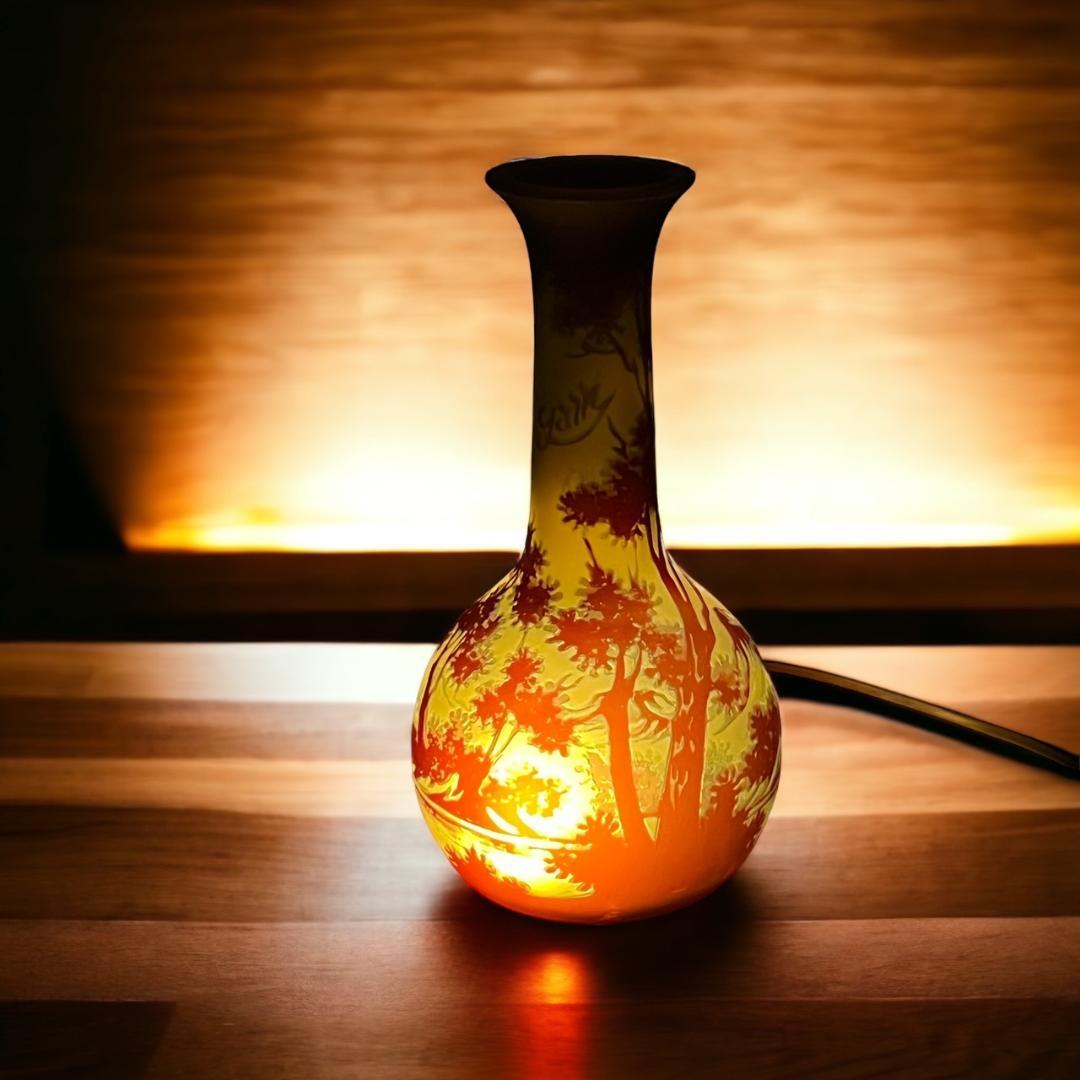 エミールガレ　鶴首型　照明　高さ24cm 被せガラス