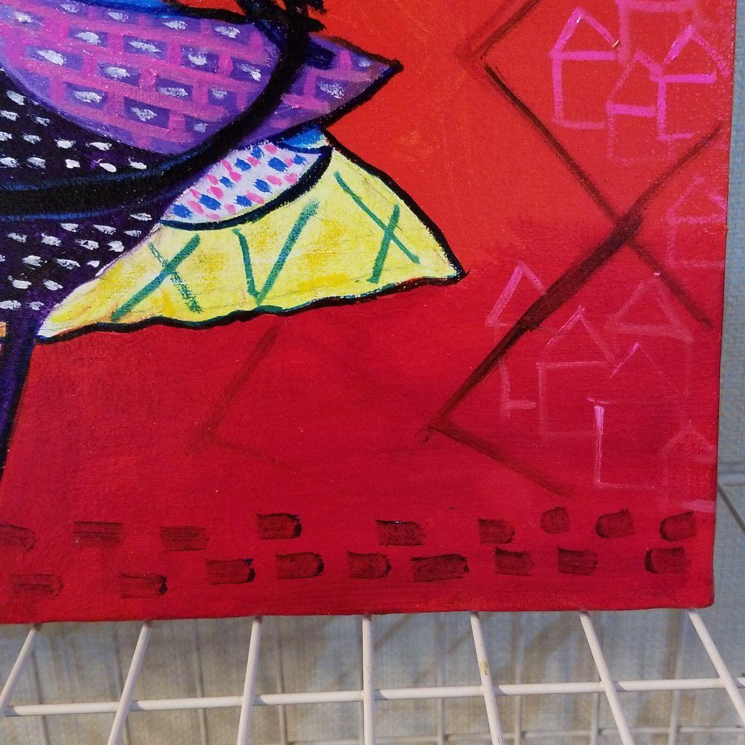 油絵　専用　何度もフラフープに入る鳥