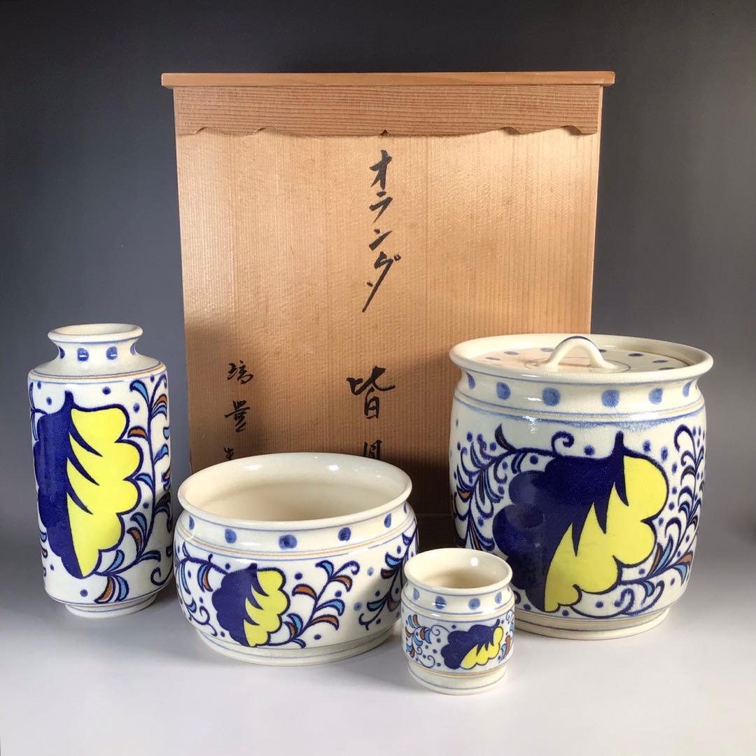 Ｍ９２１　オランダ皆具　『河合瑞豊造』『水指　建水　蓋置　杓立』　共箱　茶道具