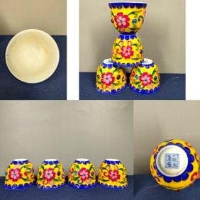 明代成化年間の金細工細工に宝石象嵌を施した茶器セット