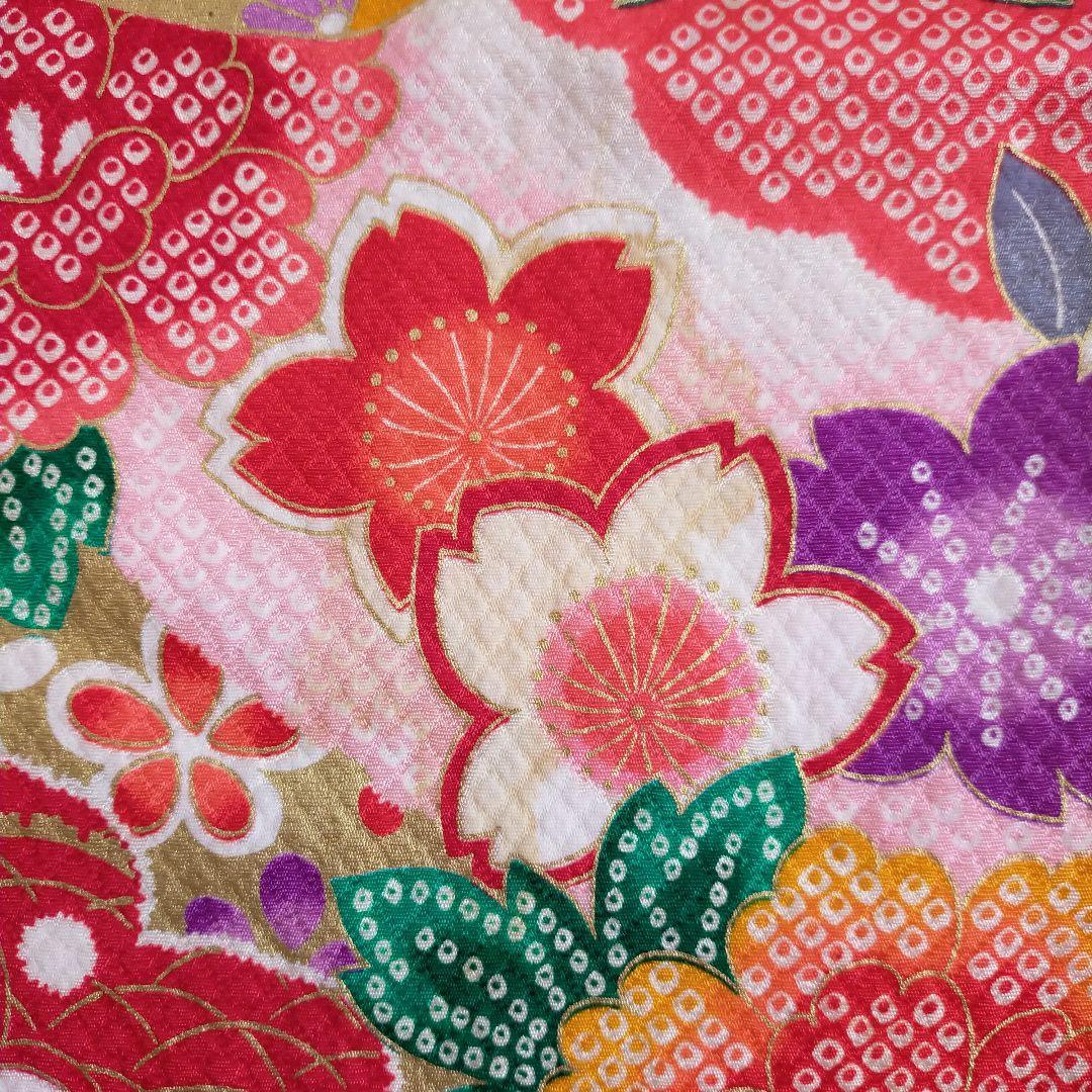 七五三用 赤系 花柄 華やか着物 振袖 小物 草履 7歳女の子 可愛い レトロ