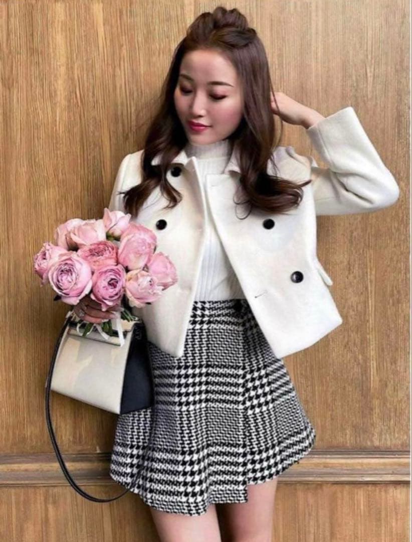 sheller シェリエ ポイント ボタン キュロット 千鳥柄