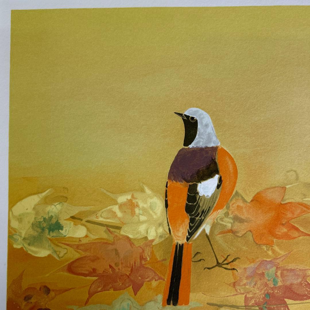 リトグラフ　額装　鳥