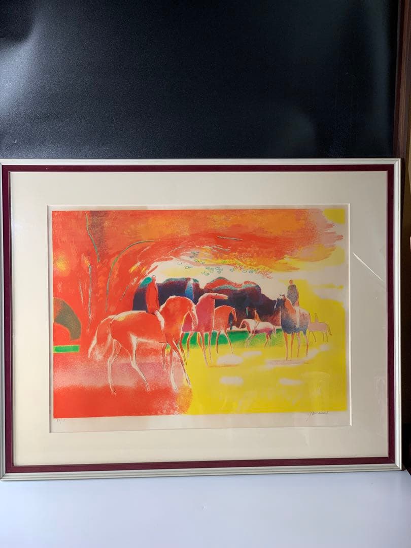 真作夕焼けの乗馬／リトグラフ ポール・ギヤマン87/175