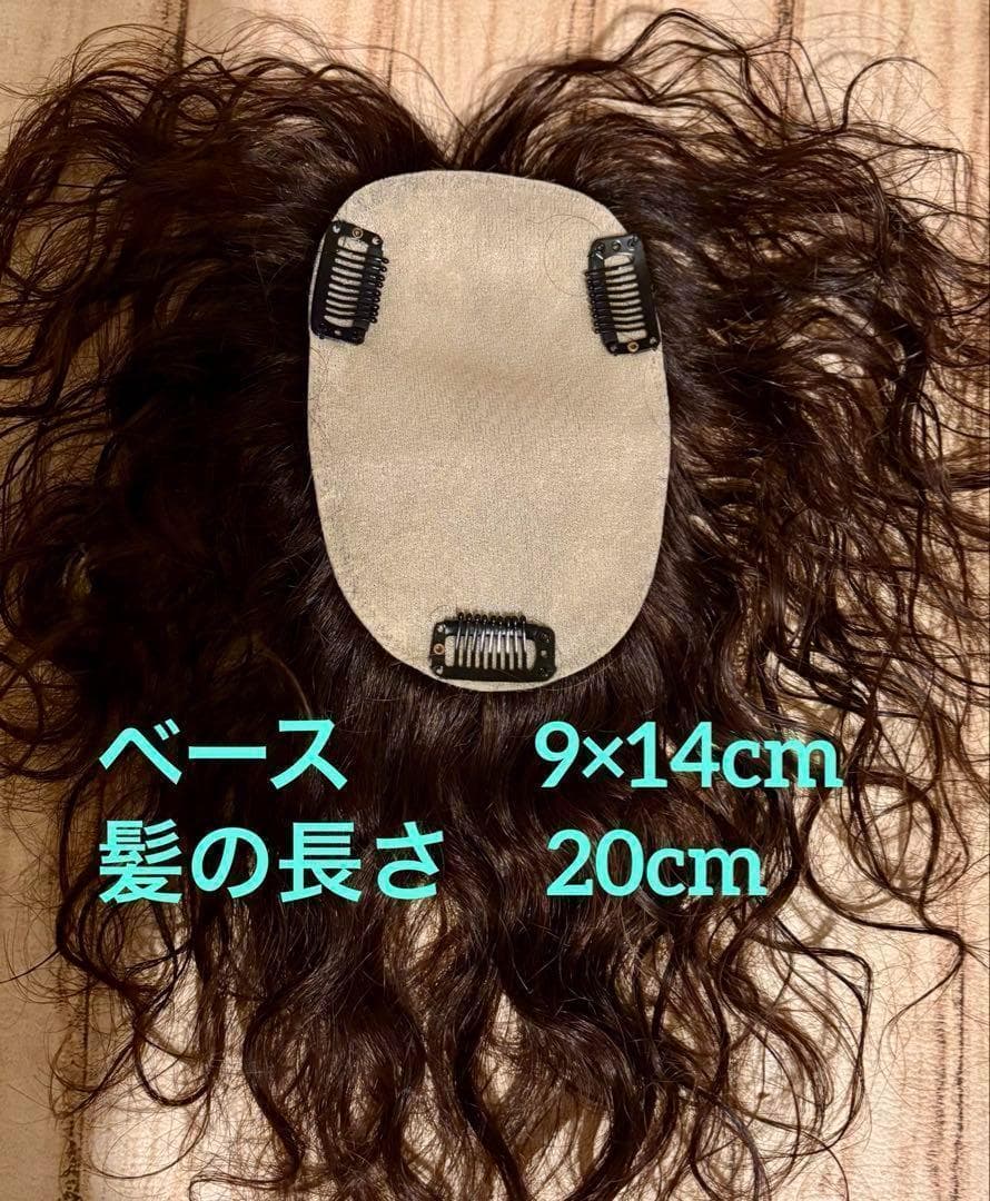 人毛100%　パーマ　ウエーブ　ヘアピース　人工スキン　部分ウイッグ　ブラウン