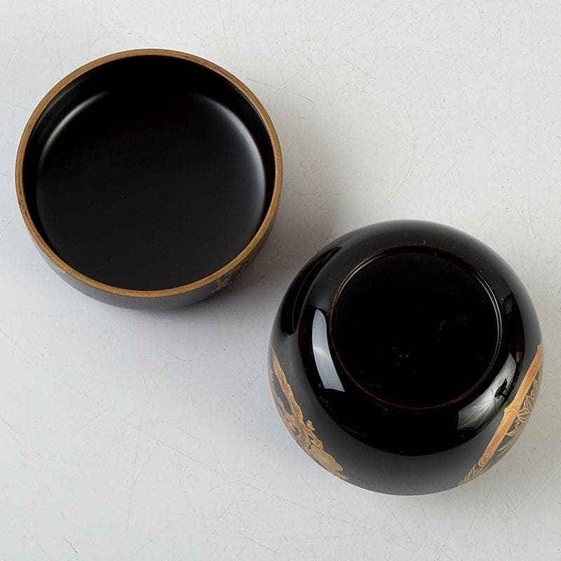 茶道具　塗匠　哲山作　花丸菊花蒔絵　平大棗　共箱　V　9354