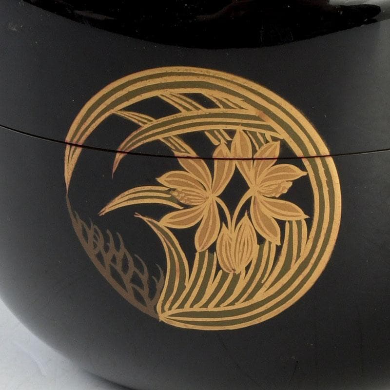 茶道具　塗匠　哲山作　花丸菊花蒔絵　平大棗　共箱　V　9354