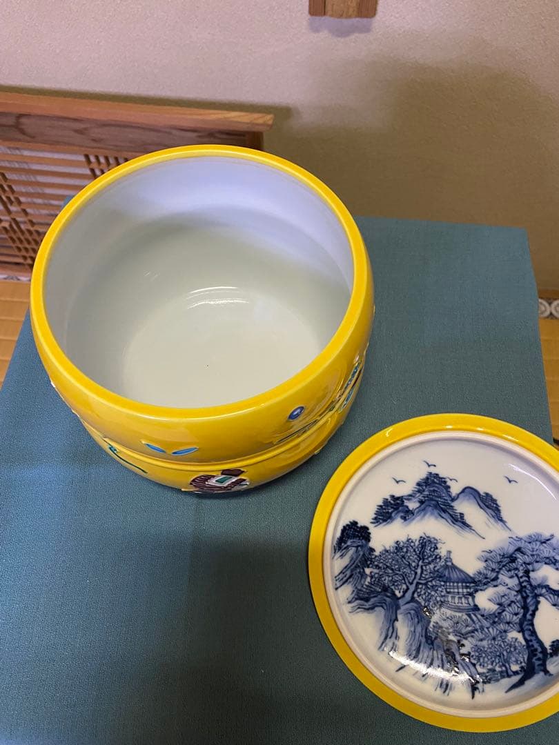 茶道具/水指 黄交趾京焼 龍岳造 清水焼鶴