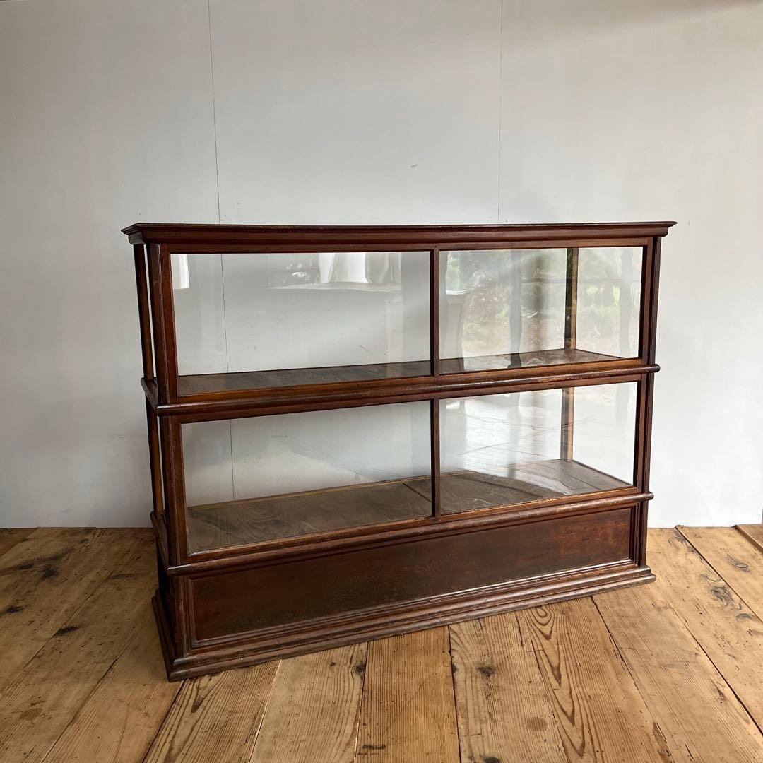 アンティーク ガラス ショーケース カウンター ゆらゆらガラス 無垢材 店舗什器