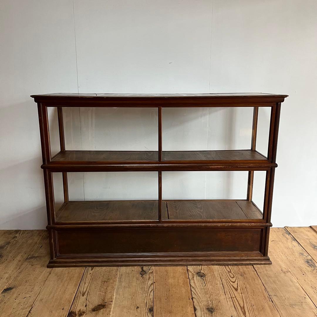 アンティーク ガラス ショーケース カウンター ゆらゆらガラス 無垢材 店舗什器