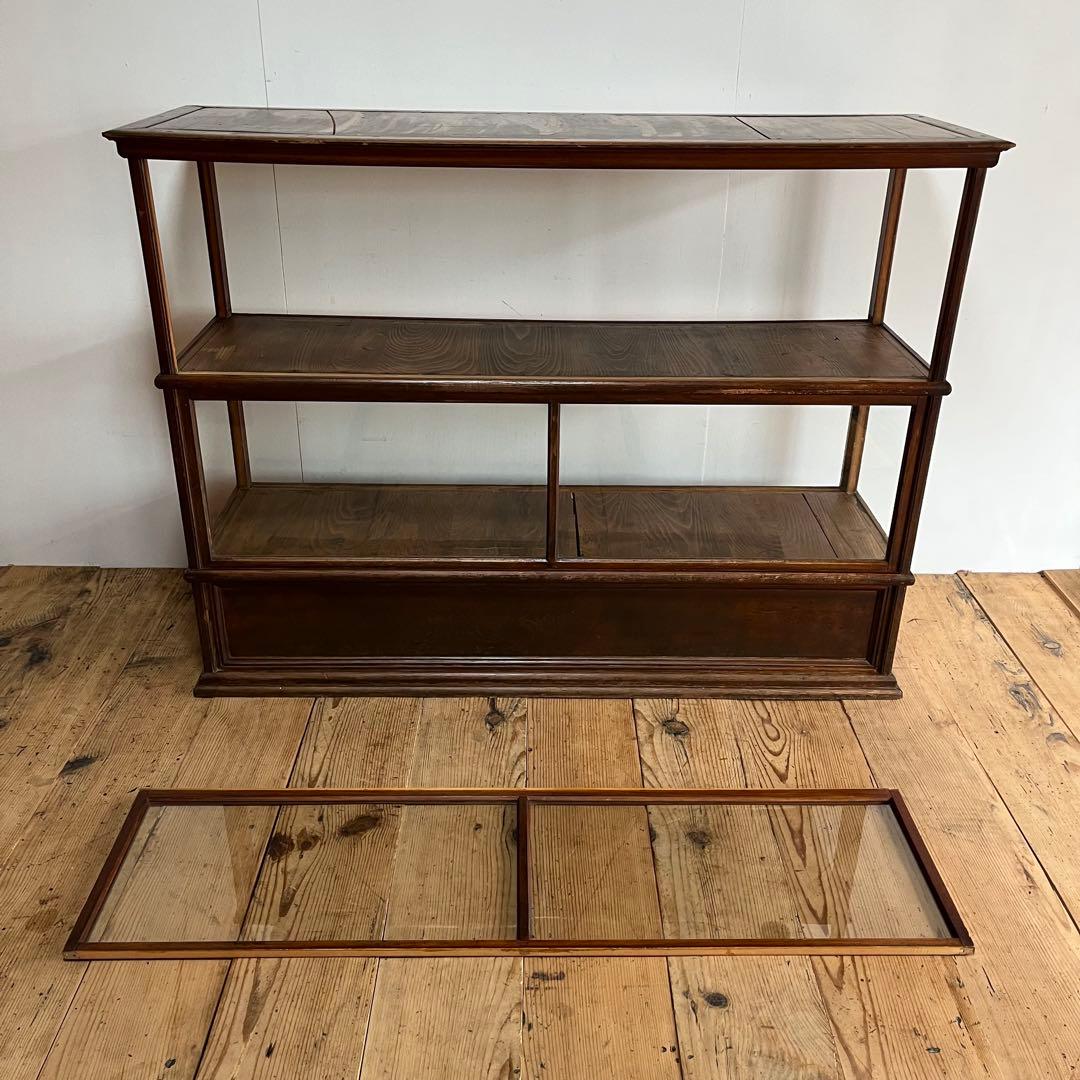 アンティーク ガラス ショーケース カウンター ゆらゆらガラス 無垢材 店舗什器