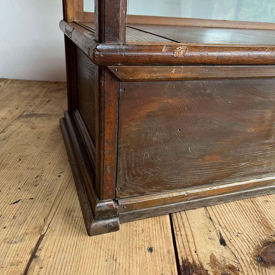 アンティーク ガラス ショーケース カウンター ゆらゆらガラス 無垢材 店舗什器