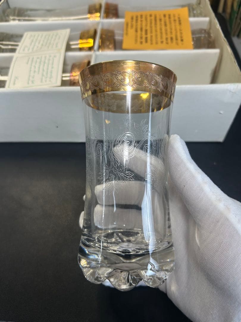 イタリア製の24K金彩グラス 6客　旧家蔵出し、縁起物、金運、開運