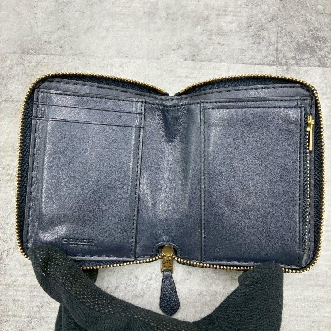 極美品 コーチ デニム ラウンドファスナー コンパクトウォレット ミニ財布 花柄