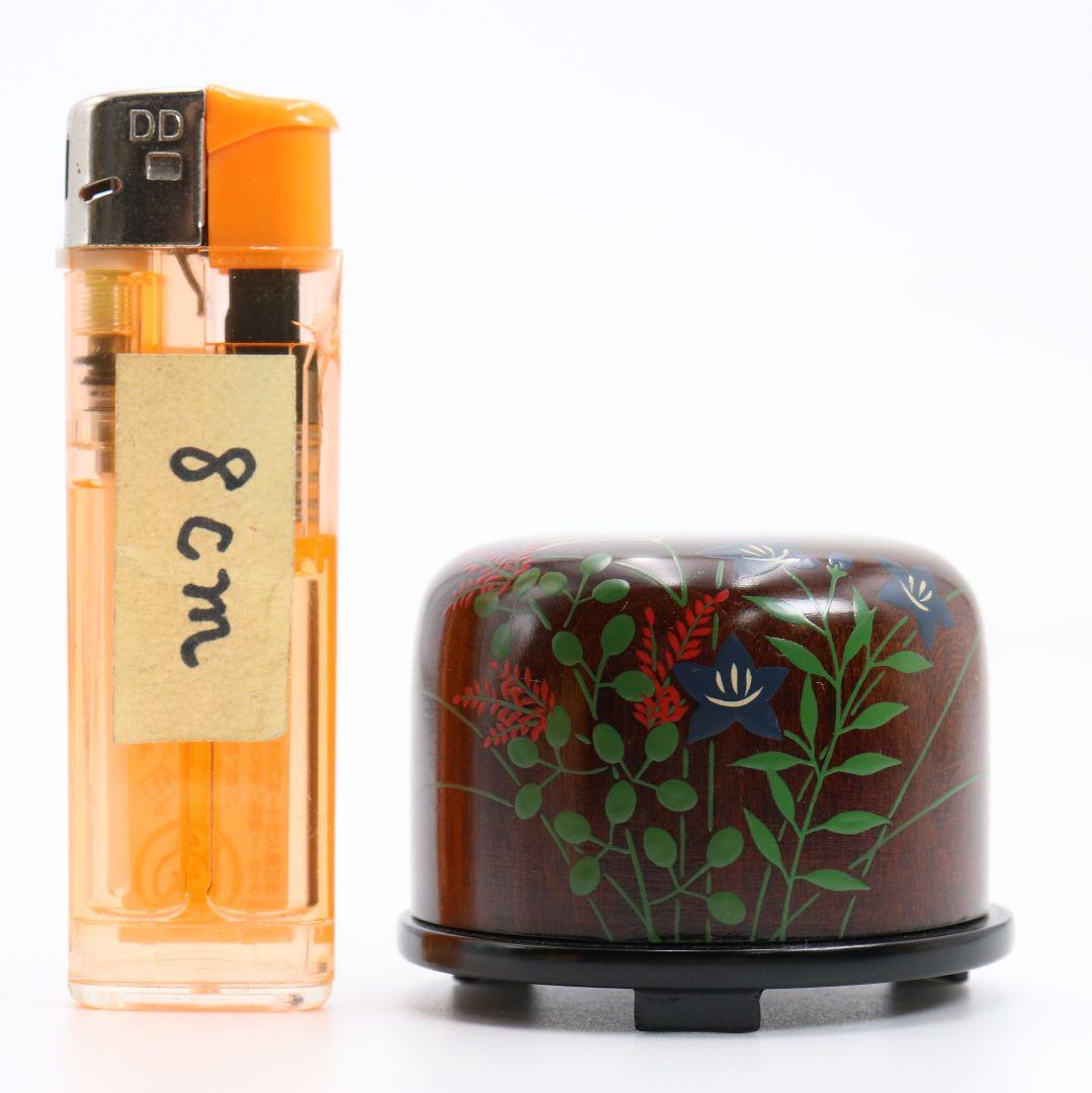 中村湖彩作 秋草絵 篭形香合 籠形 茶道具 共箱共布　rC797　N4