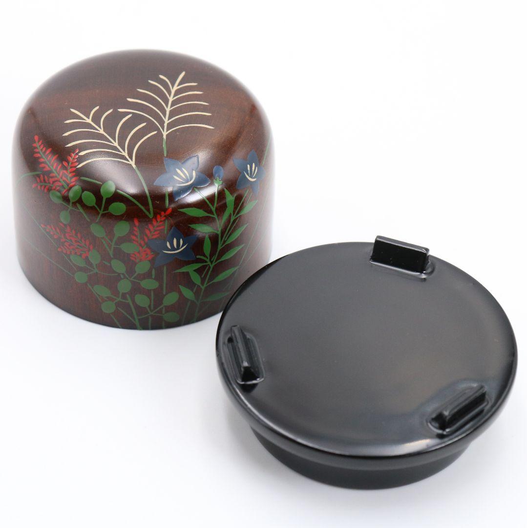 中村湖彩作 秋草絵 篭形香合 籠形 茶道具 共箱共布　rC797　N4