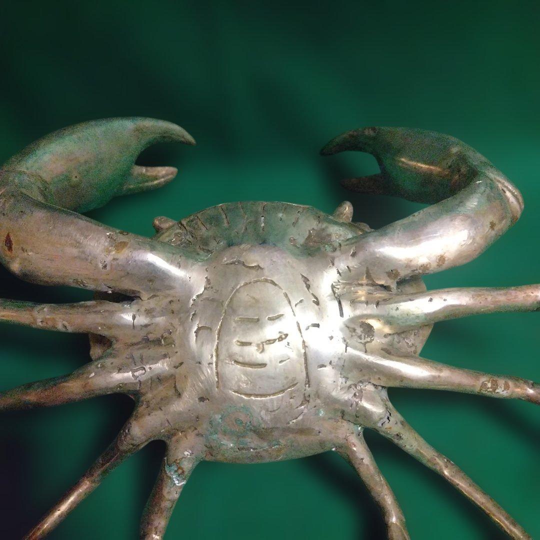 金属製カニの装飾品 大型 シルバー 銅製　迫力あります。
