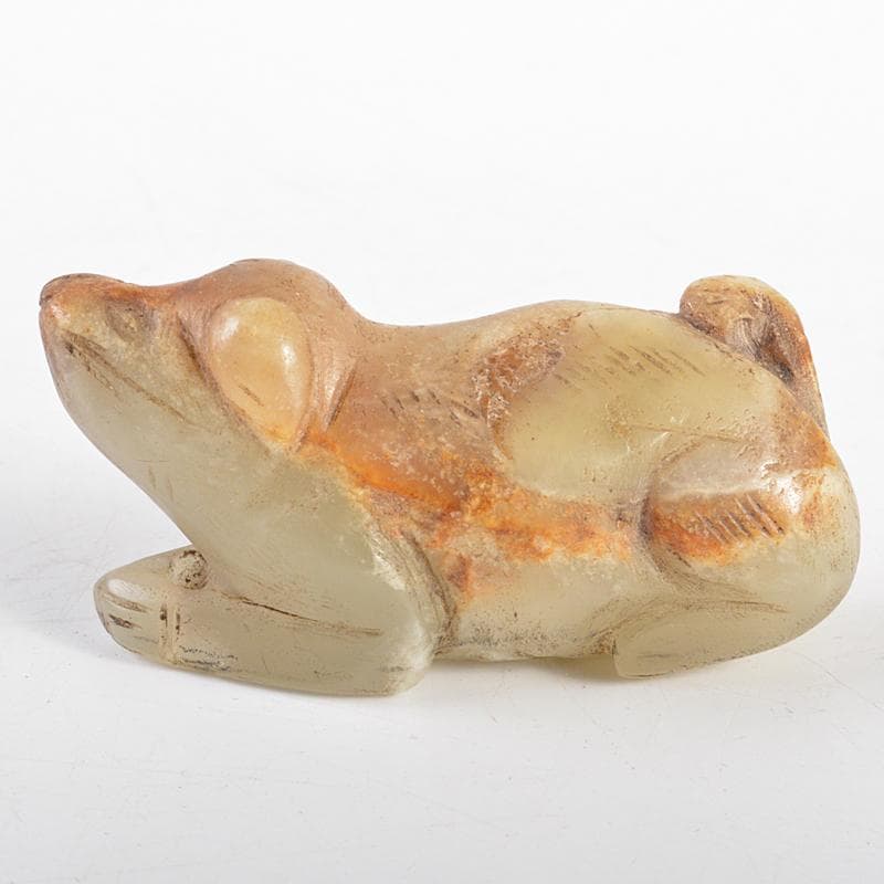 中国　玉石彫刻　犬　置物　V　R5558