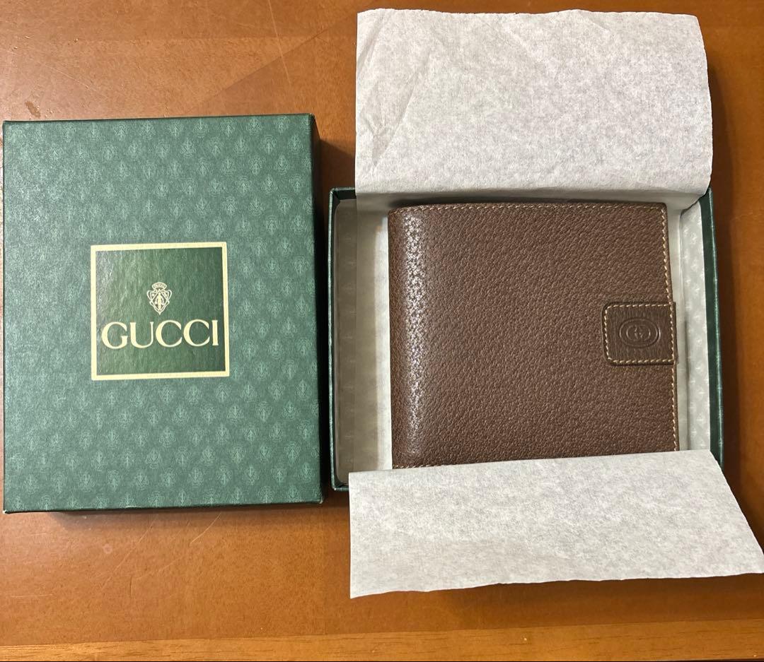 【未使用】 GUCCI オールドグッチ ダークブラウン 二つ折り財布 箱付き