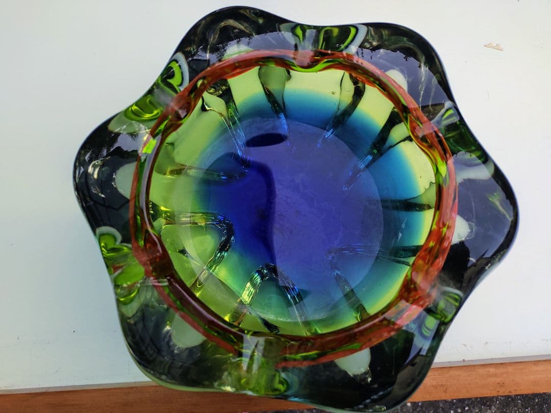 マルティグラス　灰皿　レトロ　オレンジ花柄　グリーン