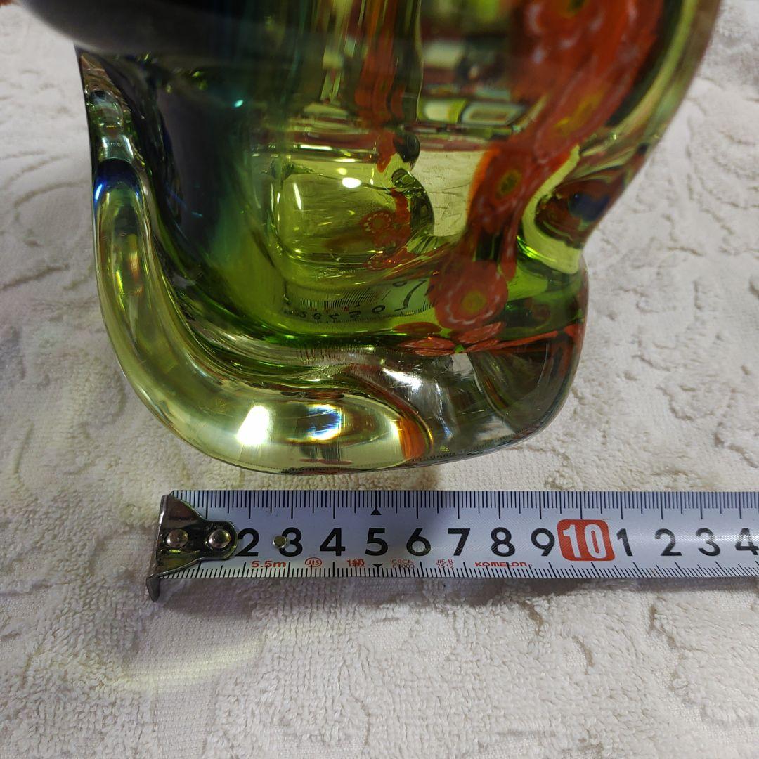 マルティグラス　灰皿　レトロ　オレンジ花柄　グリーン