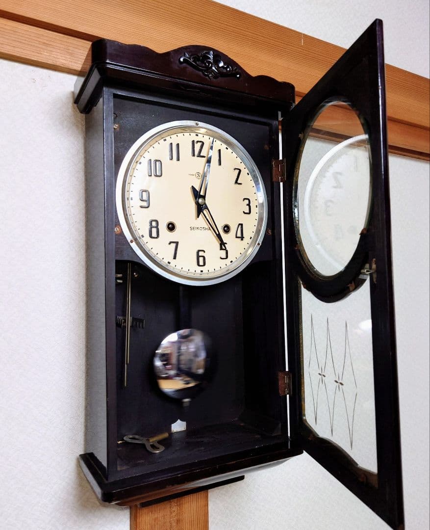 〈完動・美品〉精工舎　宮型ゼンマイ振り子時計　ボンボン時計　古時計掛け時計