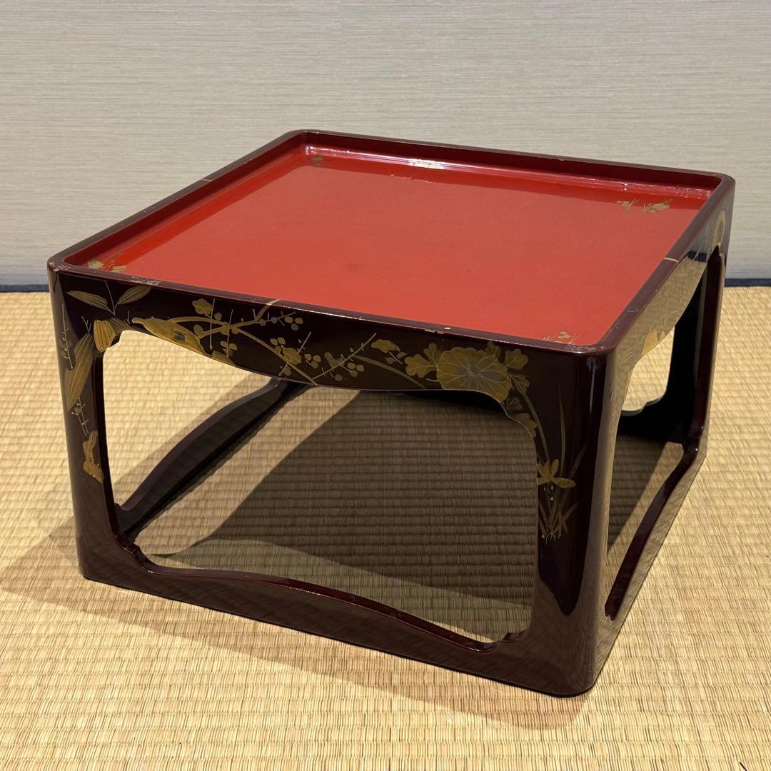 溜塗 堅地 螺鈿 蒔絵 総和台 お膳台 3段重 入れ子式/お重台木製大正昭和輪島