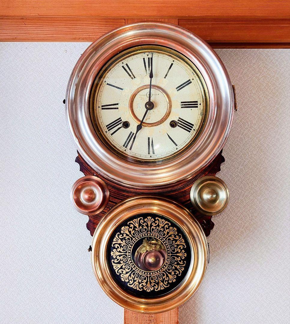〈完動・美品〉精工舎　真鍮被せ四ツ丸達磨型ゼンマイ振り子時計　アンティーク古時計