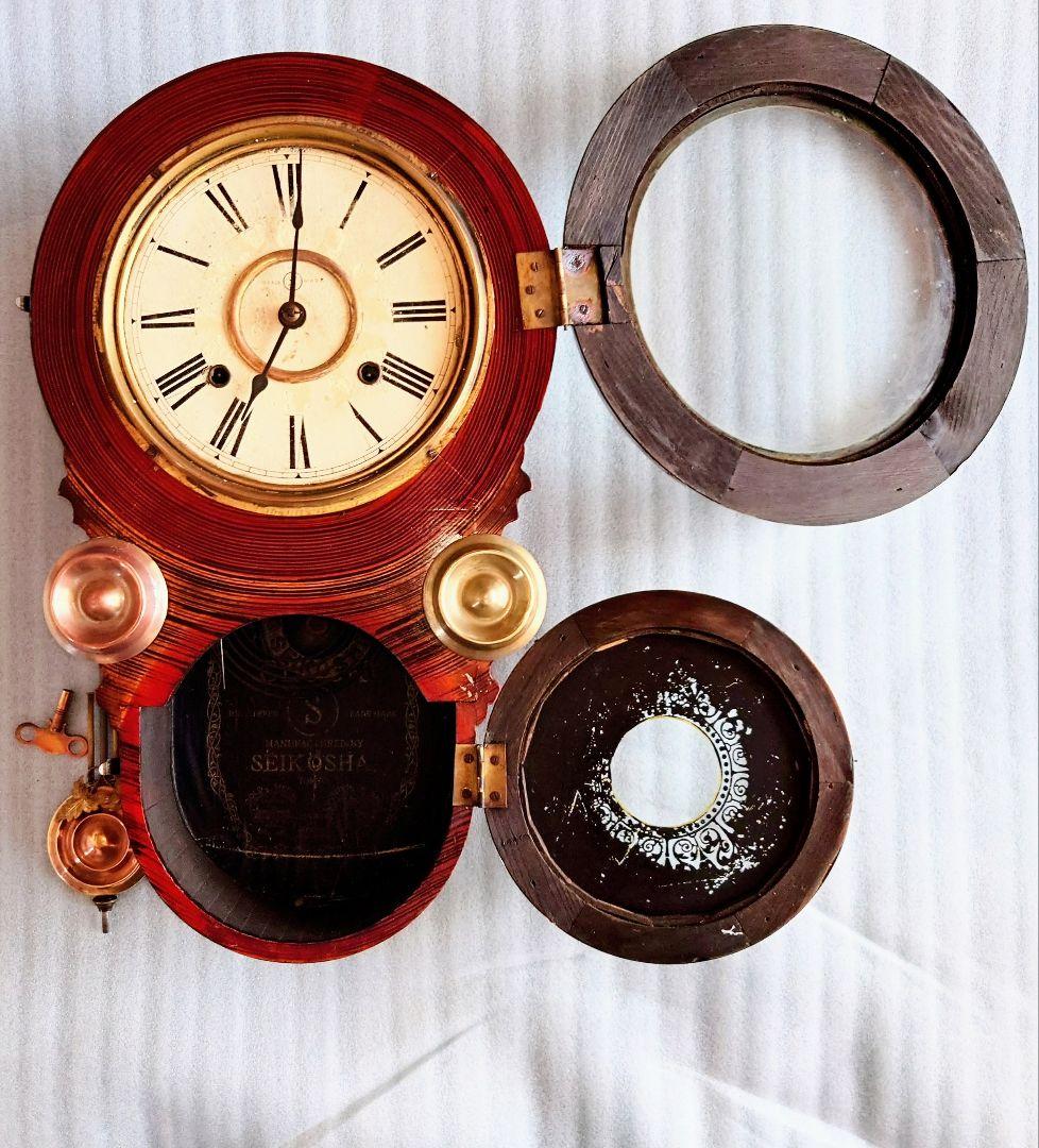 〈完動・美品〉精工舎　真鍮被せ四ツ丸達磨型ゼンマイ振り子時計　アンティーク古時計