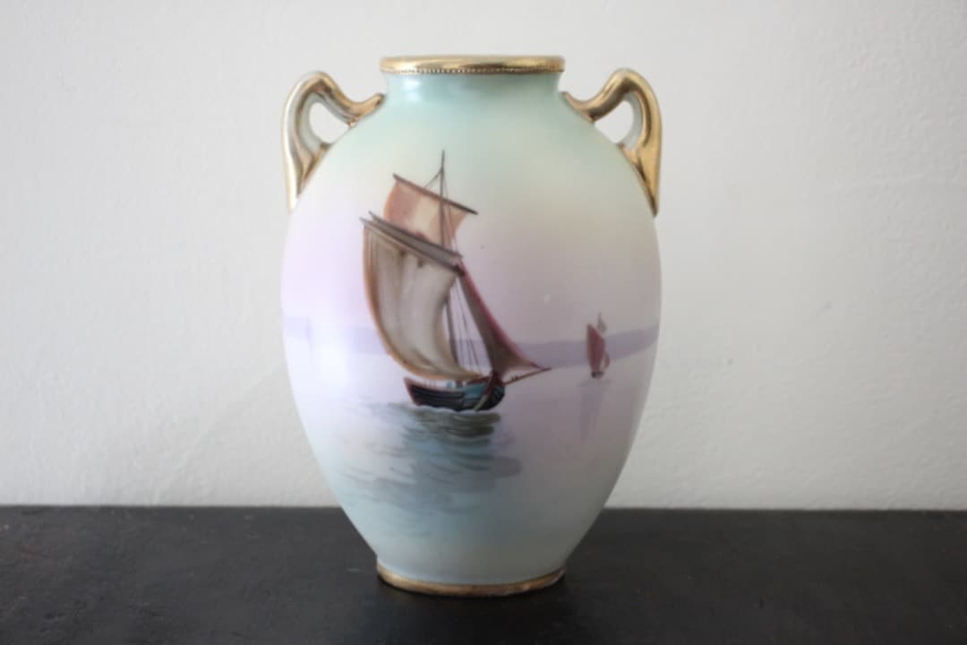 アンティーク　オールドノリタケ　里帰り　金彩　金盛り　取手付き花瓶