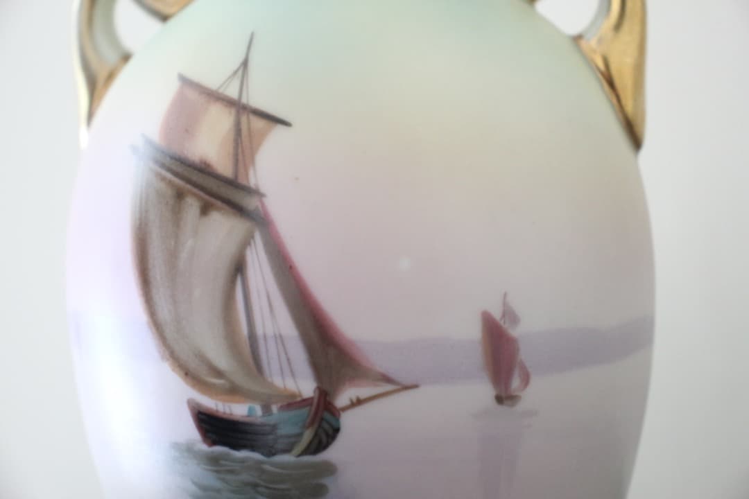 アンティーク　オールドノリタケ　里帰り　金彩　金盛り　取手付き花瓶