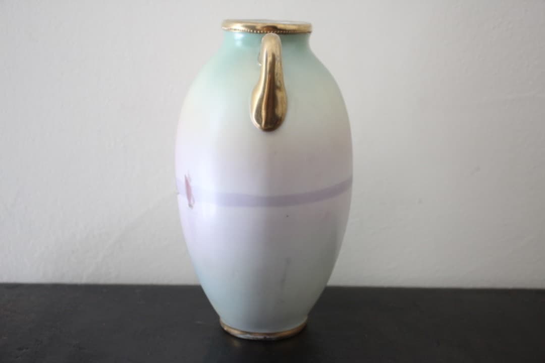 アンティーク　オールドノリタケ　里帰り　金彩　金盛り　取手付き花瓶