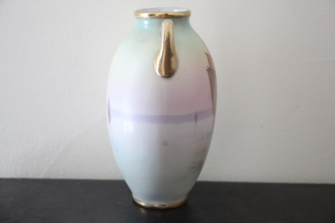 アンティーク　オールドノリタケ　里帰り　金彩　金盛り　取手付き花瓶