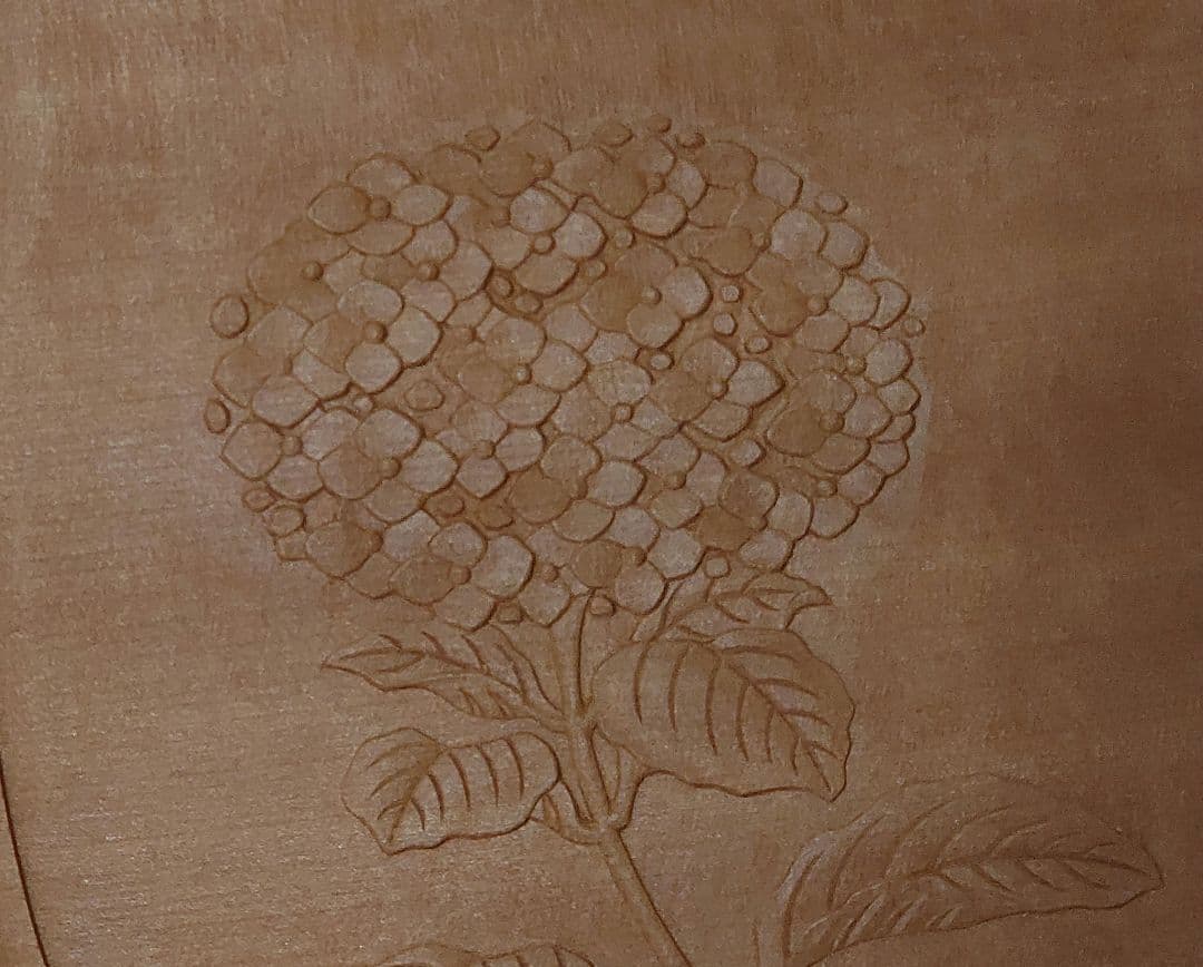 鎌倉彫　桂　木地　木瓜盆 紫陽花文　彫刻 会席盆