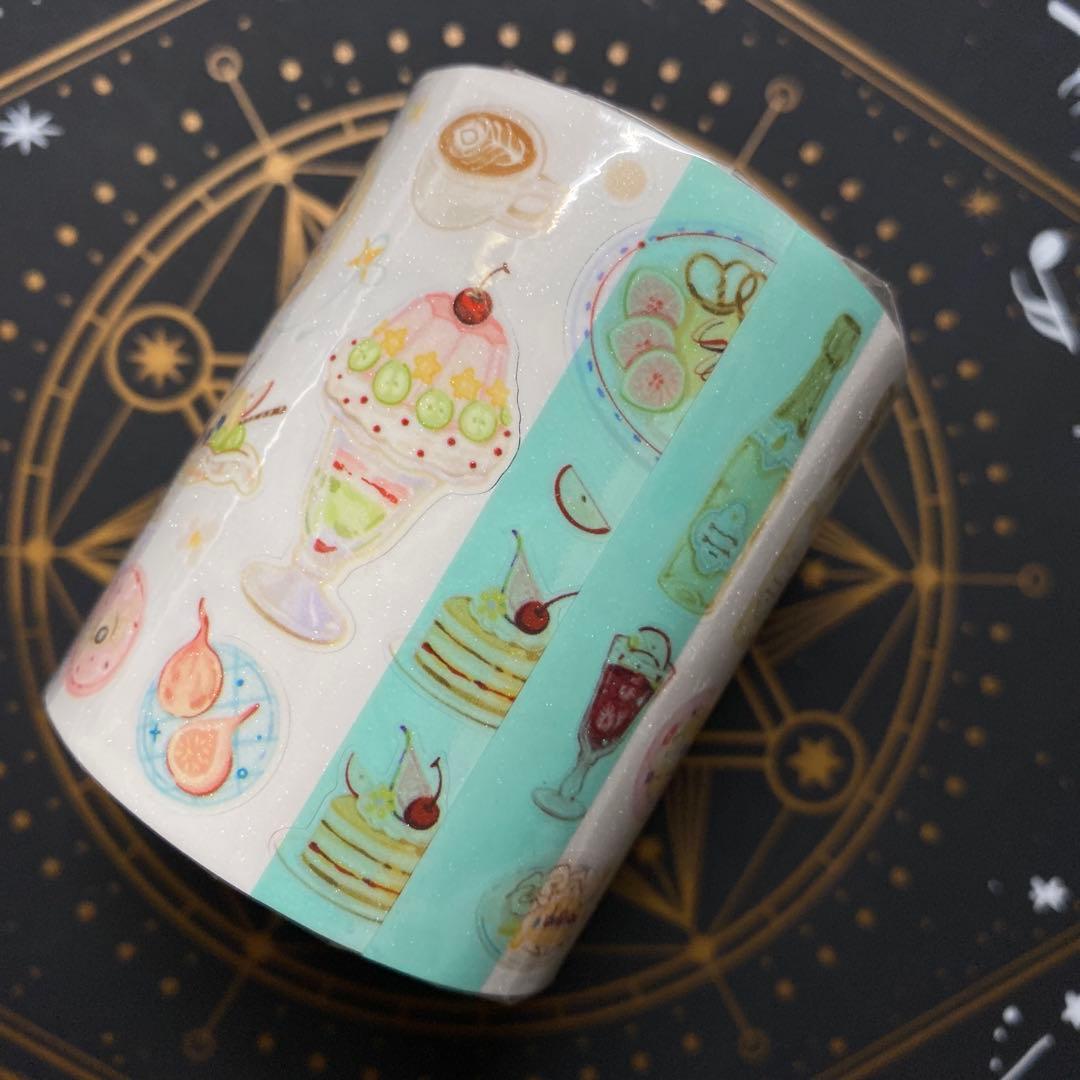 【8916】海外　マステ　5.18m巻　ラメ加工カッティング　デザート　食べ物