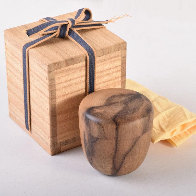 茶道具　天然木　黒柿製　きれいな木目の棗　時代箱　V　8356