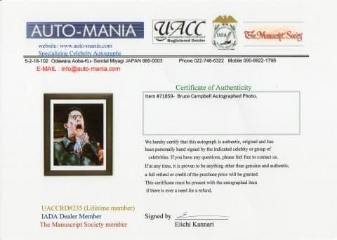 ブルース・キャンベル 直筆サイン入り写真 UACCrd証明書付き