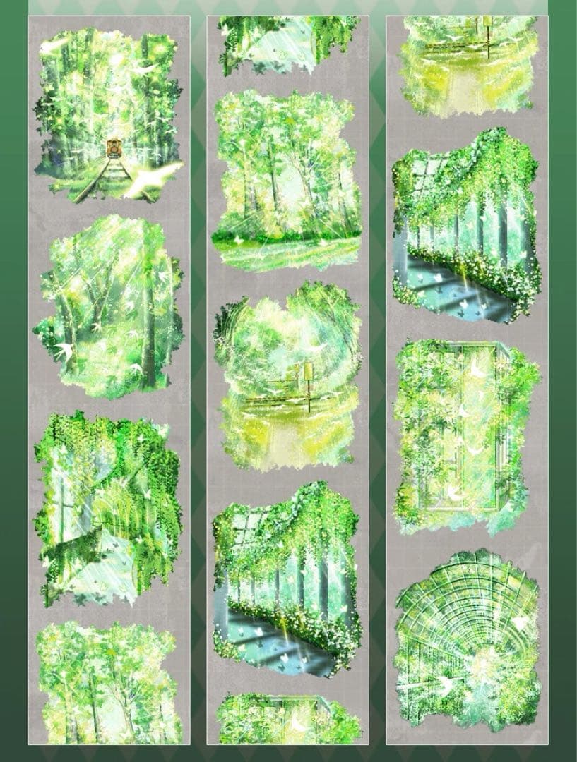 【8897】海外　マステ　2.4/4.8/巻貝殻光マスキングテープ森林　自然景色