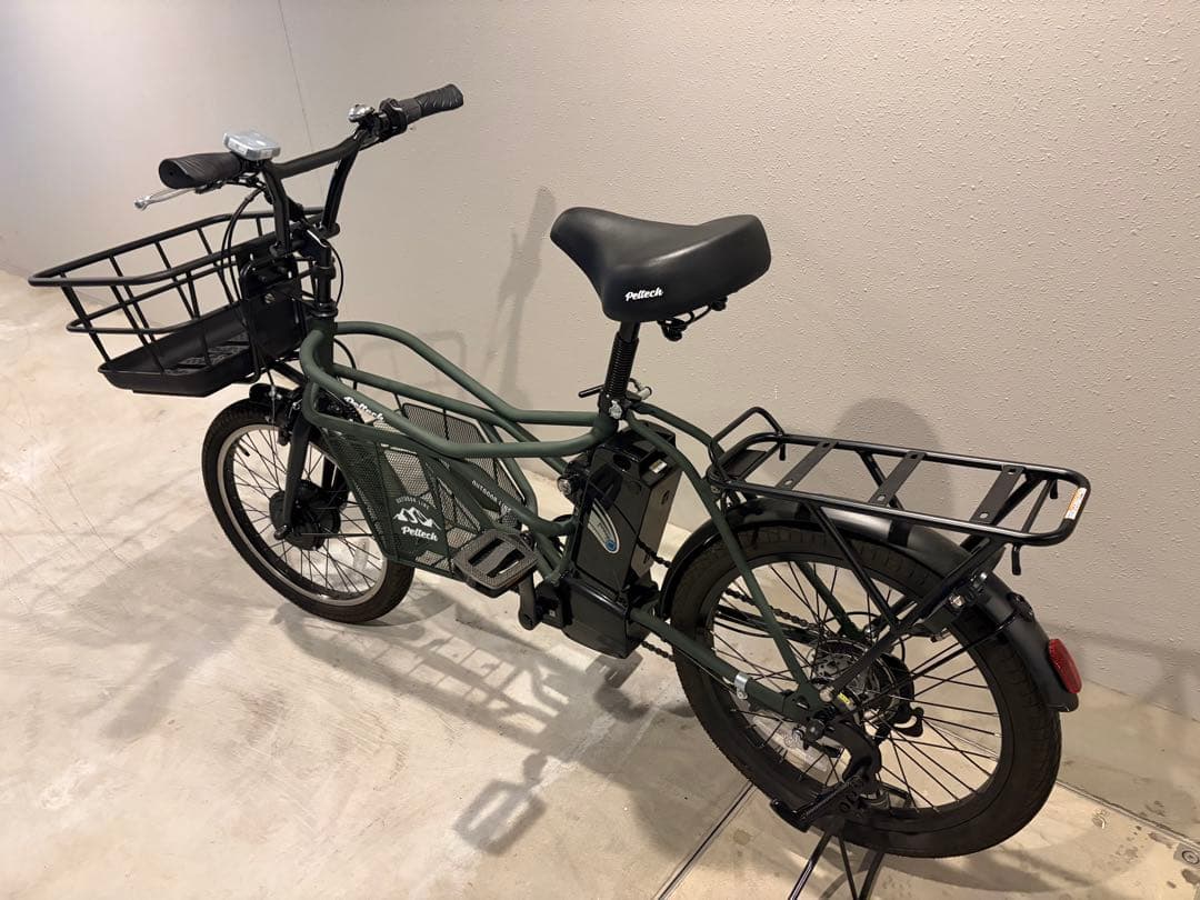 電動アシスト自転車 ダークグリーン 前後バスケット付き