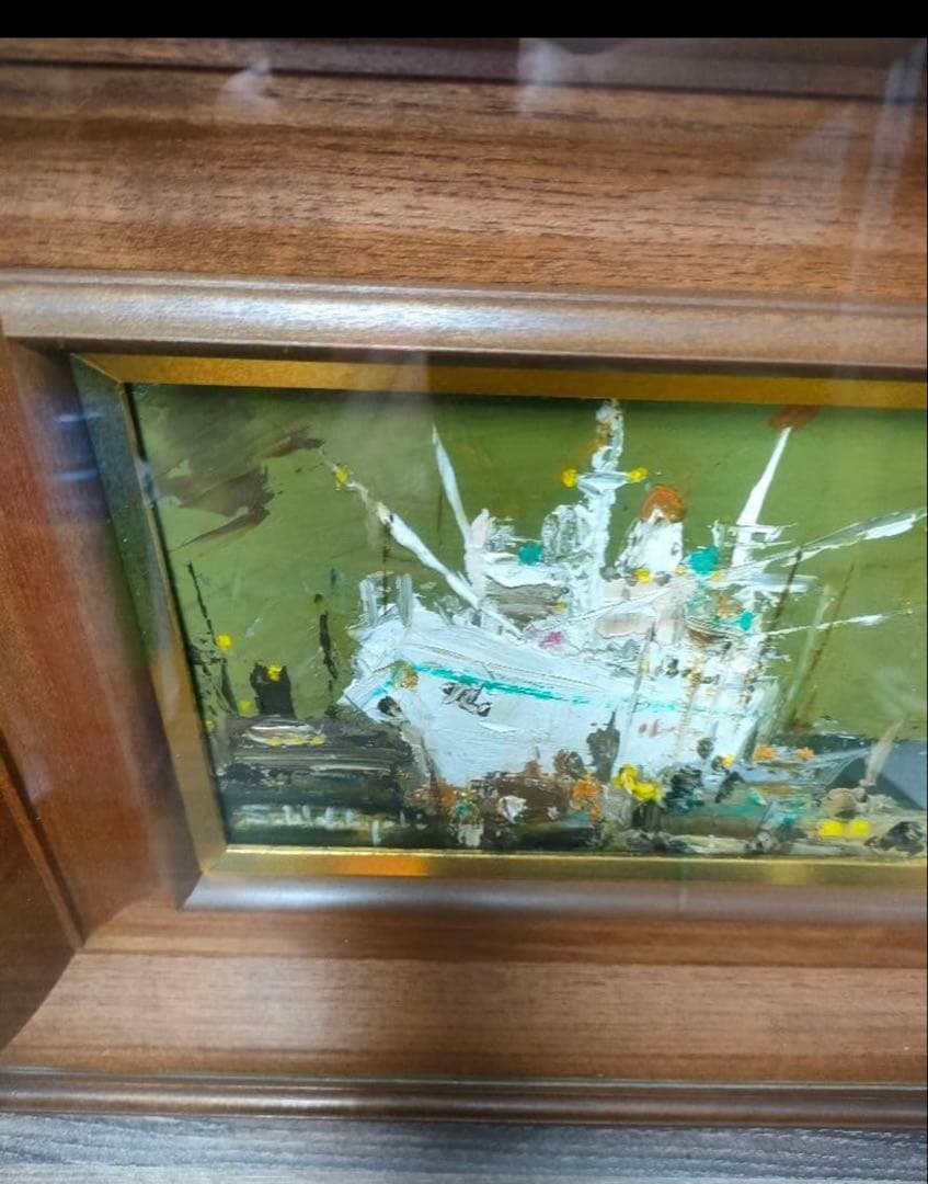 若林茂佳　港　油絵　額装　油彩