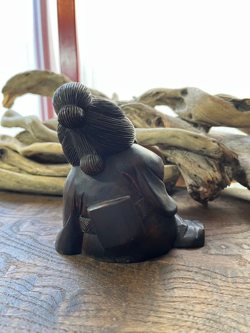 骨董／漆塗り／木製／置物／お多福／アンティーク／ヴィンテージ／希少