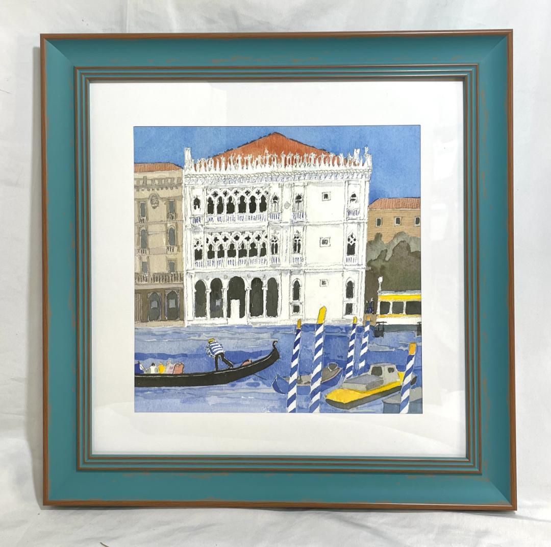 【新品】安野光雅「ベニスの船着場」ポスター 複製画　額付