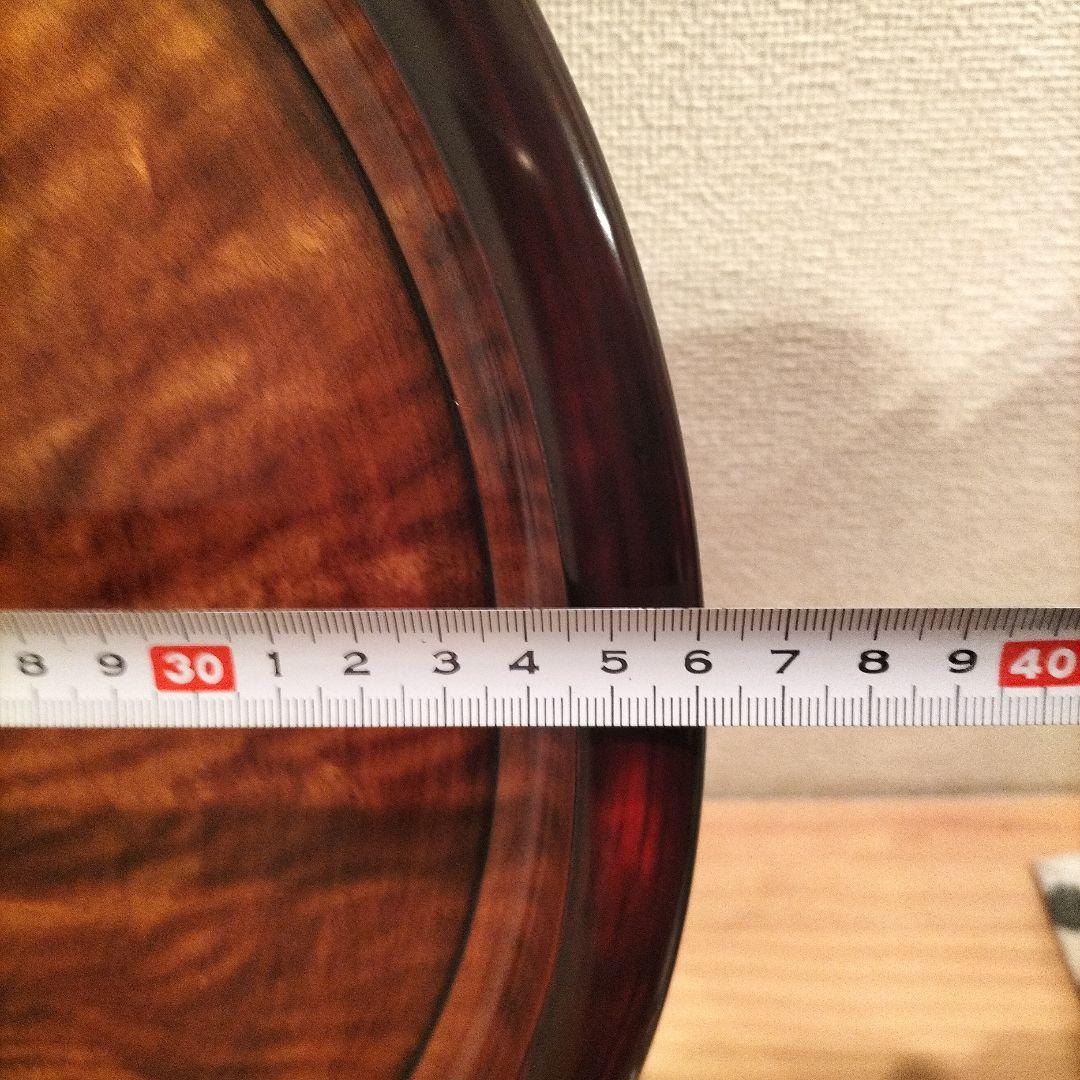 岡山　烏城彫　銘木　素塗り　丸盆