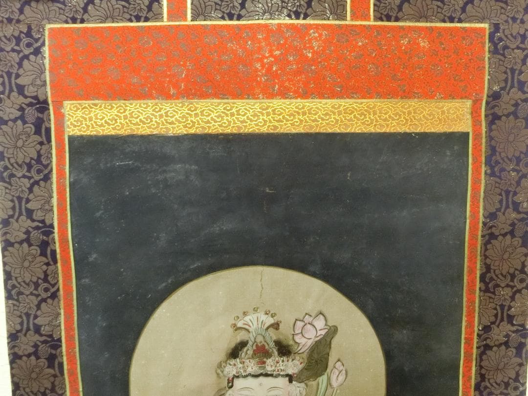 処分価30（金）22時まで【掛軸　仏画　観音様　色彩画・74・軸　骨董古美術】◆