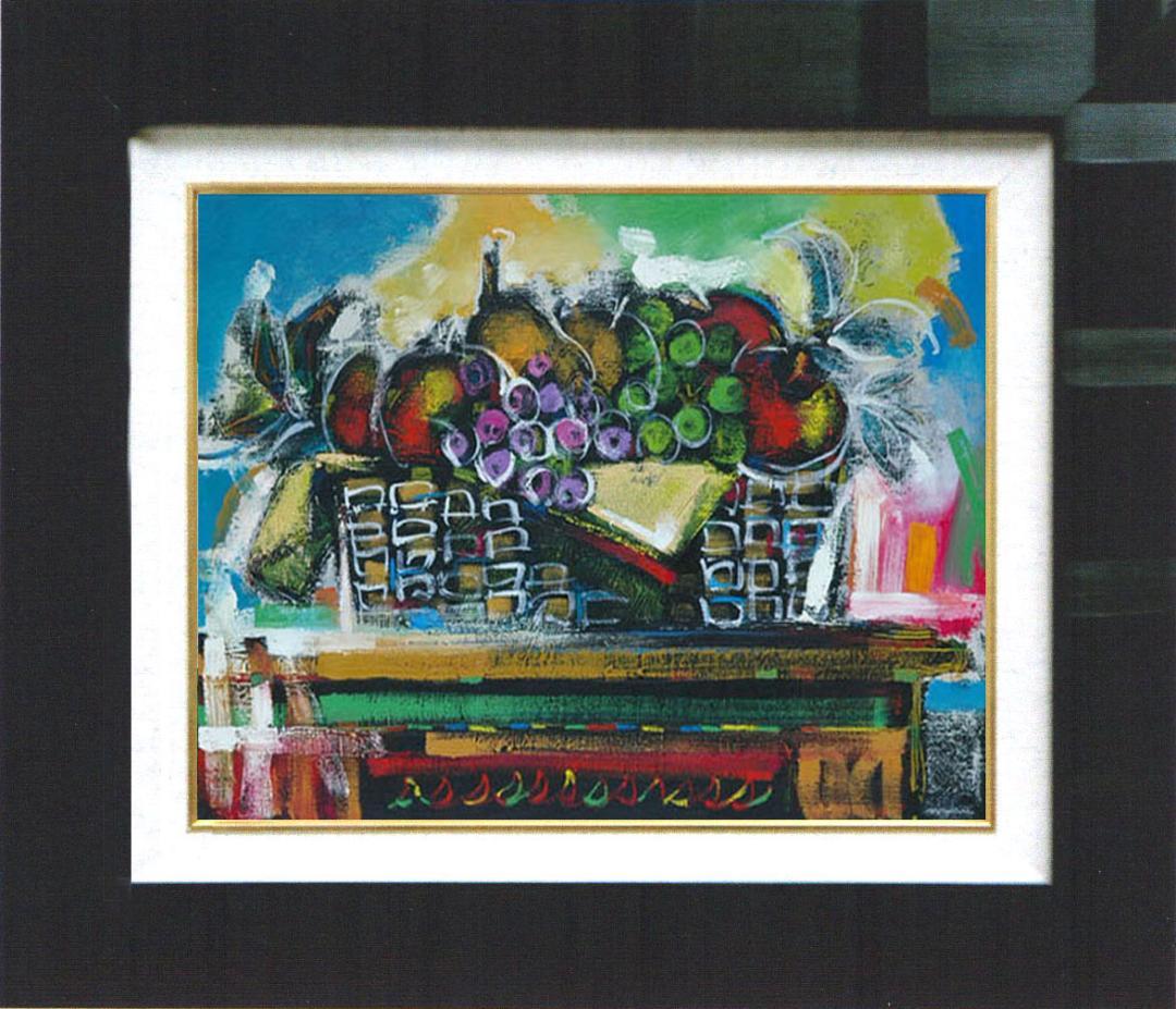 油絵 菅家令子 絵 絵画 インテリア 額付(白) uF6-120109 静物果物