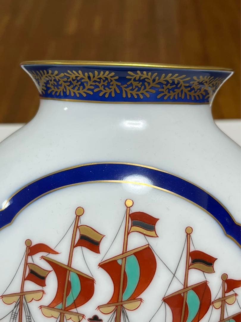 香蘭社 南蛮渡来船 ハイライン 阿蘭陀 オランダ 金彩 花瓶