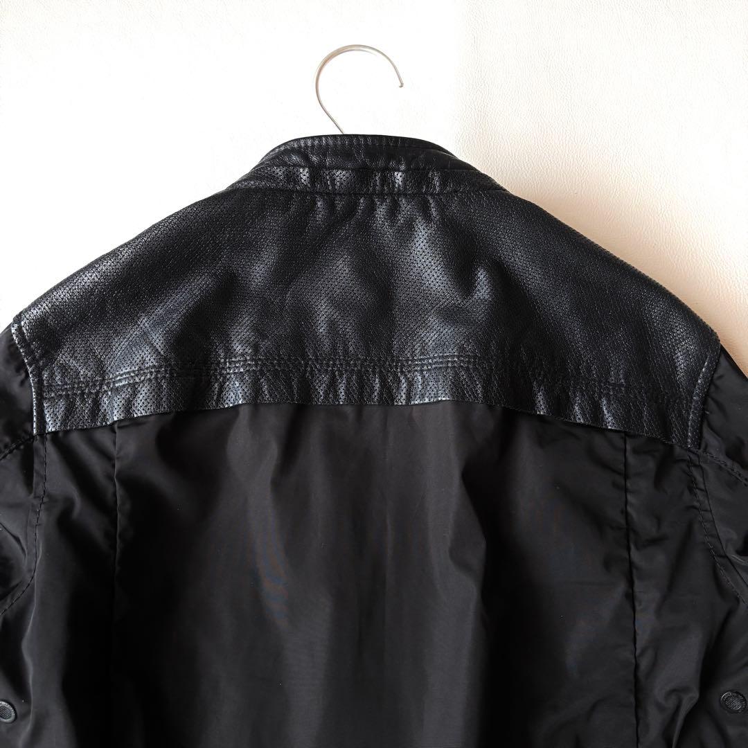 エンポリオアルマーニ　切替　ライダースジャケット　ブルゾン　ラムレザー　ブラック