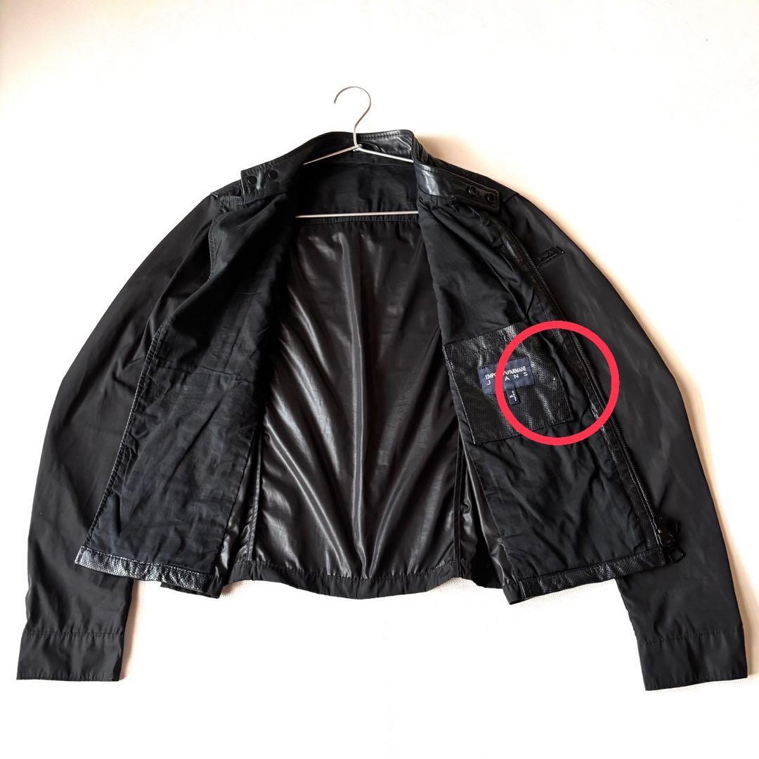 エンポリオアルマーニ　切替　ライダースジャケット　ブルゾン　ラムレザー　ブラック