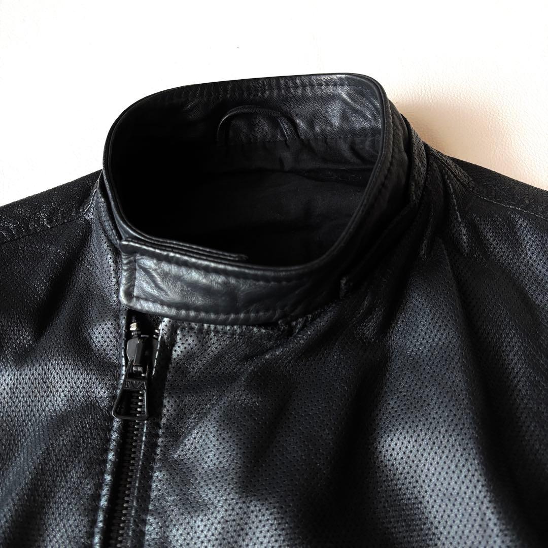 エンポリオアルマーニ　切替　ライダースジャケット　ブルゾン　ラムレザー　ブラック