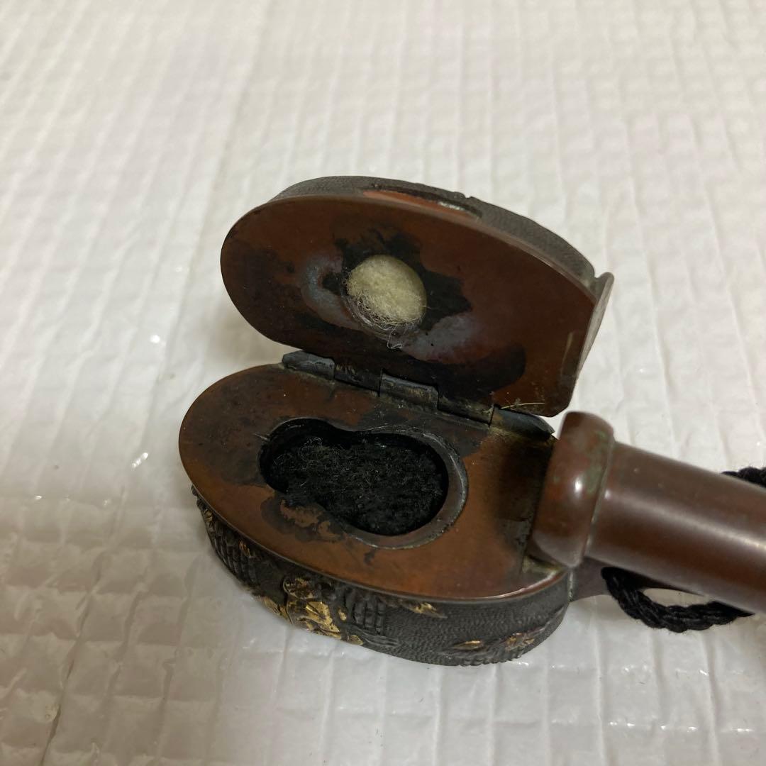 レトロ 時代物 珍品 細密金工象嵌 矢立 古民具 昔の文房具 骨董品 古道具